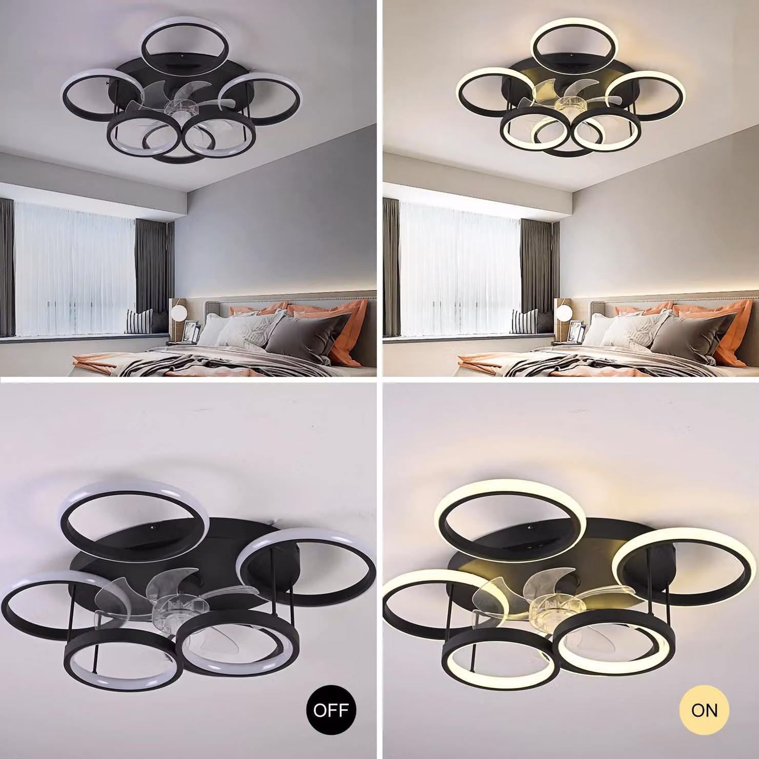 Garwarm Modern Bladeless LED Ceiling Fan with Light and Remote Control, Black, Diameter: 63 cm – 2