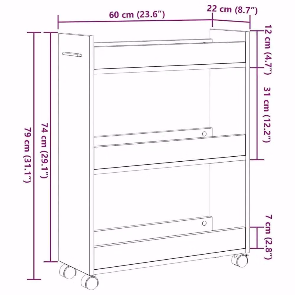 Kelvenix Rolling Cabinet Black Oak W/D/H: 60 x 22 x 79 cm – 2