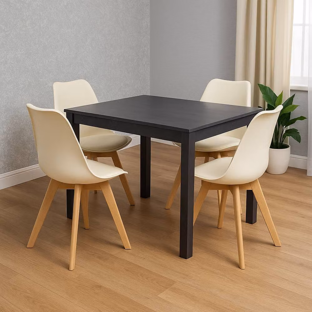 KOSY KOALA Dining Table Set with 4 Cream Chairs in Anthracite, W/D/H: 80 x 80 x 75 cm – 2