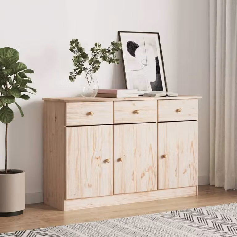 Berkfield Home ALTA Sideboard in Light Tan Solid Pine Wood, W/D/H: 112 x 35 x 73 cm