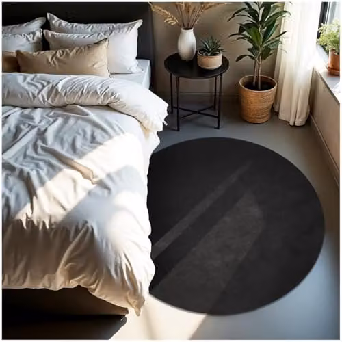 tectake Zonelle Round Fluffy Rug, Black, Diameter: 120 cm