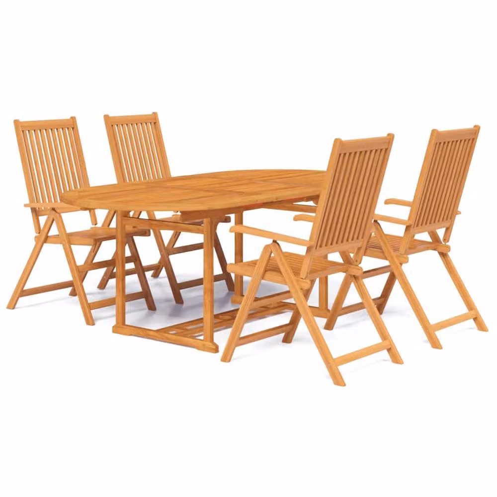 Berkfield Home 5 Piece Extendable Garden Dining Set in Brown Oiled Acacia Wood – 2
