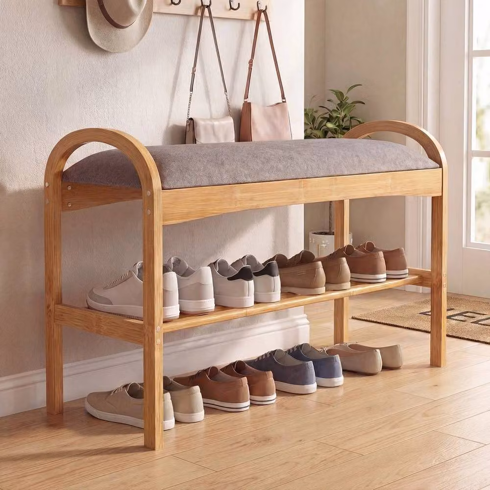 Kelvenix 2-Tier Bamboo Shoe Bench and Rack in Natural Wood – 2