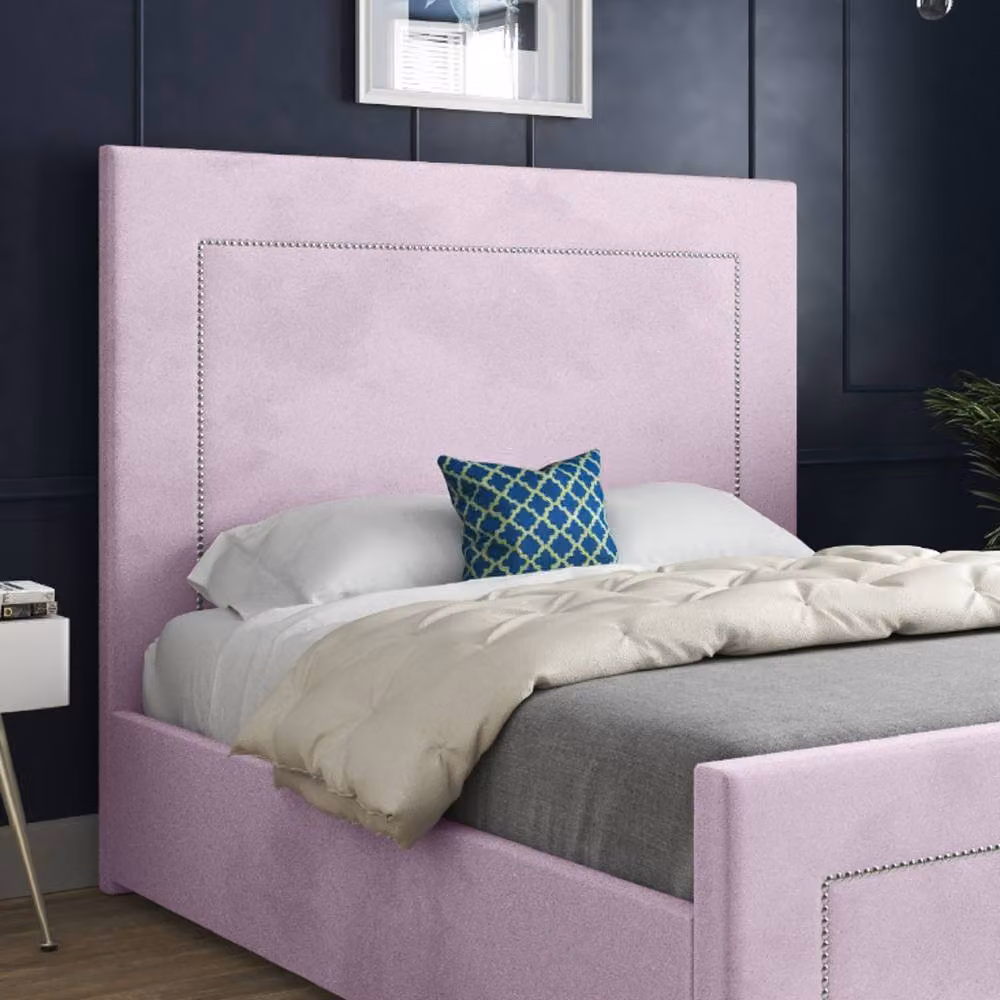 Casani Kemsing Upholstered Pink Velvet Designer Bed Frame, W: 140 cm, L: 200 cm – 4