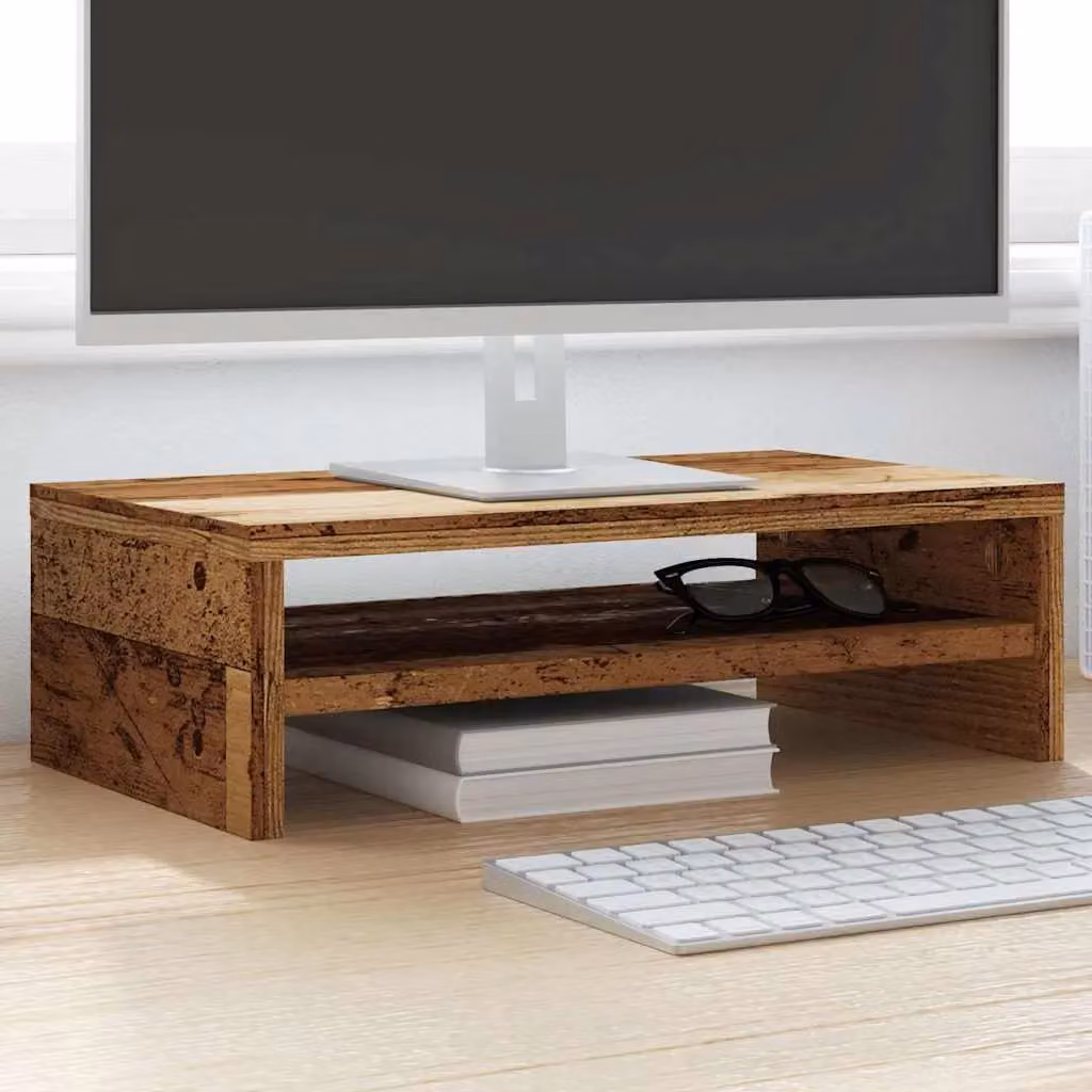 Berkfield Home Monitor Stand in Old Wood Brown, W/D/H: 42 x 24 x 13 cm – 4