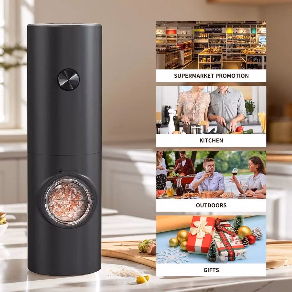 FLAVORA 2 Pack Electric Salt and Pepper Grinders with LED in Black – 3