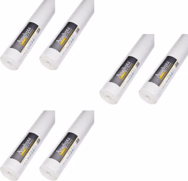 6 Rolls of Retford White Paintable Woodchip Wallpaper, 10m per roll