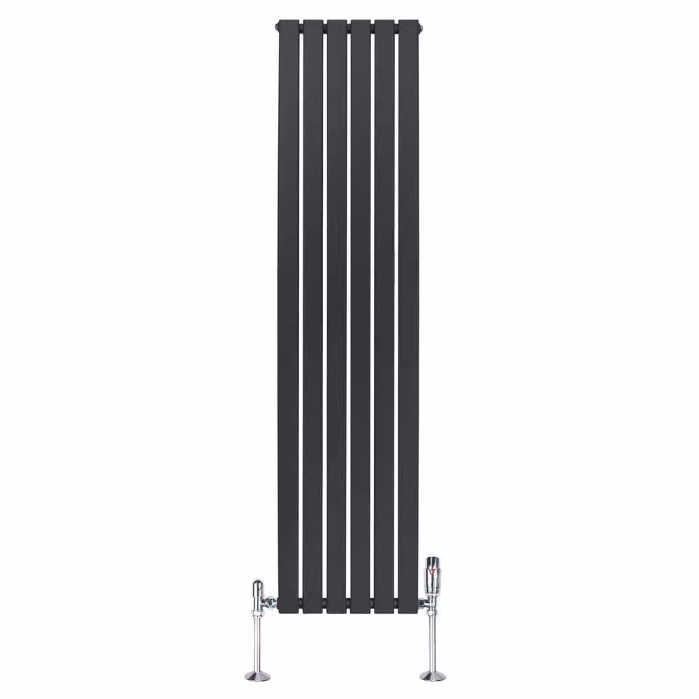Monstershop Flat Single Column Steel Radiator with Integrated Valves and Thermostat Head, Anthracite Grey, H: 180 cm, W: 42 cm – 2