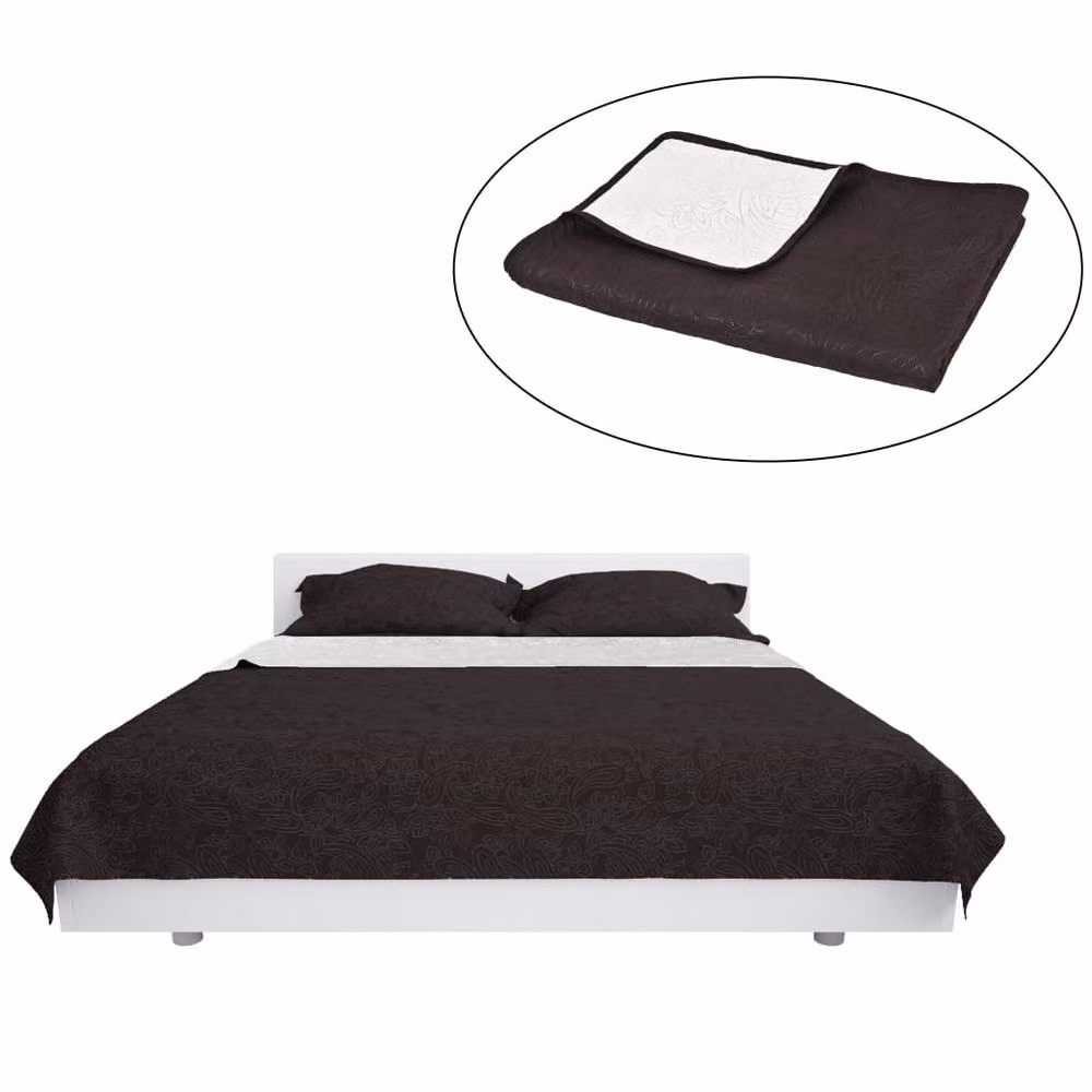 Berkfield Home Reversible Quilted Microfibre Bedspread in Cream and Brown, W: 170 cm, L: 210 cm – 2