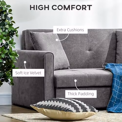 HOMCOM 2 Seater Fabric Sofa Bed with Pull Out Drawer and Hidden Storage, Grey – 7