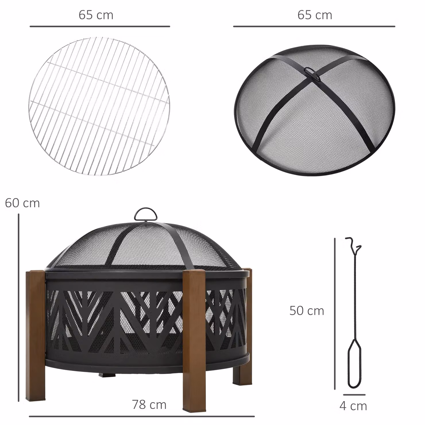 Outsunny 2-in-1 Outdoor Fire Pit and Charcoal BBQ Cooker in Black and Brown – 3