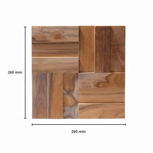 Wallsupply UltraWood Cubic Solid Teak Wood Wall Cladding 3D Interlocking Tiles, Brown, 10pcs, 0.68m² – 2