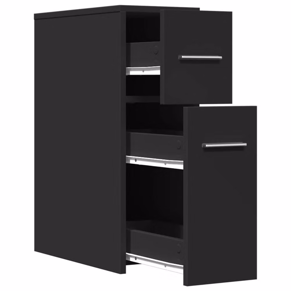 Berkfield Home Narrow Bathroom Cupboard with Wheels in Black Matt MDF, W/D/H: 22.0 x 44.0 x 61.5 cm – 3