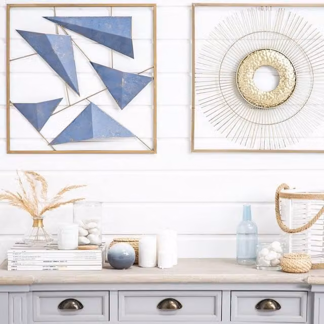 Wyld and Coco 3D Geometric Metal Wall Art in Blue and Gold, W: 50 cm, H: 50 cm – 1