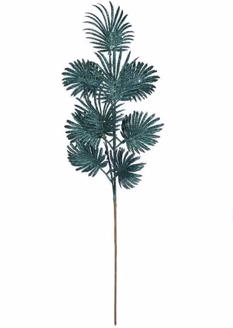 KDMD Peacock Glitter Feather Leaf Stem in Teal, 2 Pack, H75cm