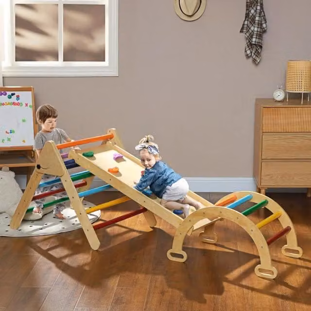 Chilli Seating 5 in 1 Toddler Climbing Frame with Ramp in Brown and Multicolour Wood