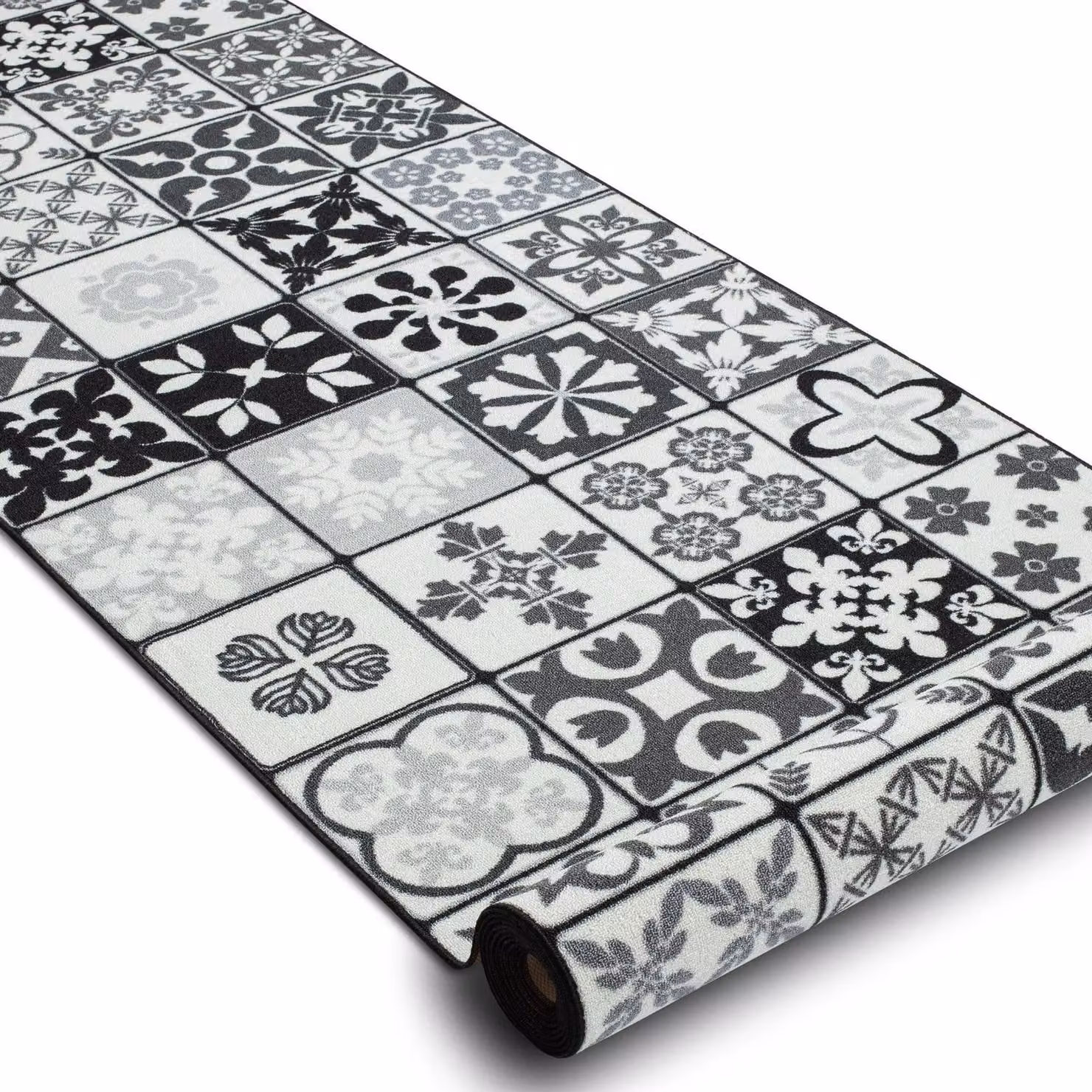 RugsX Anti-Slip Grey Patchwork Polyamide Runner, W: 133 cm, L: 410 cm – 2