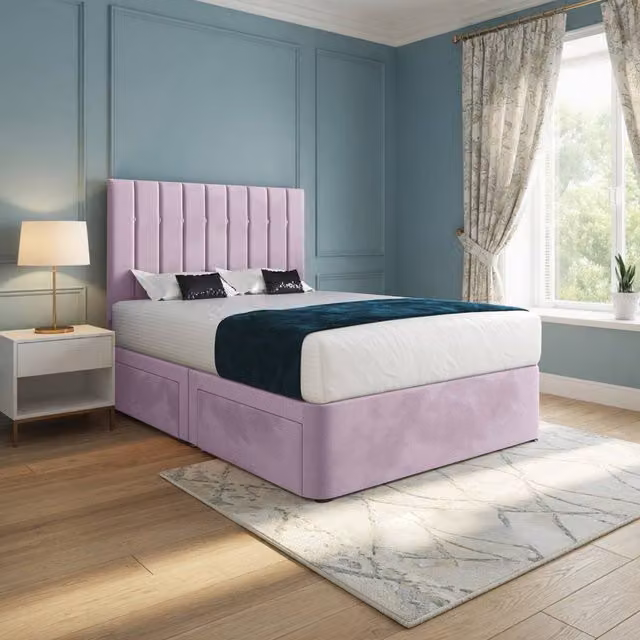 Casani Leyburn Modern Upholstered Pink Velvet Bed Frame with Drawers W/D/H: 200 x 137 x 183 cm