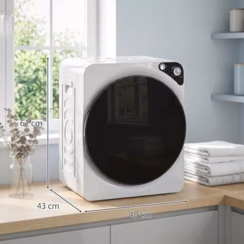HOMCOM Vented Tumble Dryer in White, 3kg Dry Capacity, Front Loader – 9