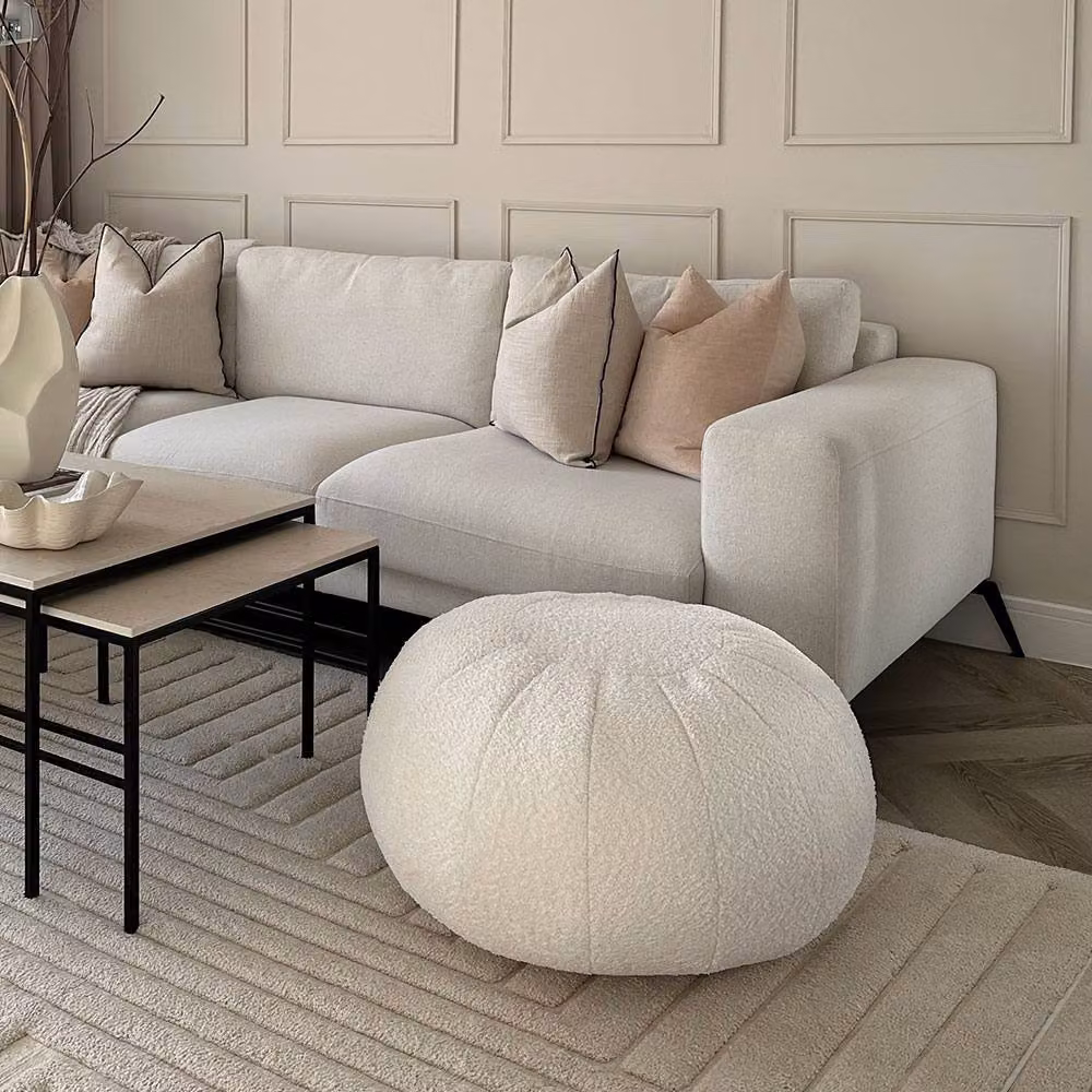 rucomfy Indoor Snug Pouffe Bean Bag Footstool in Cream Bouclé Fabric – 3