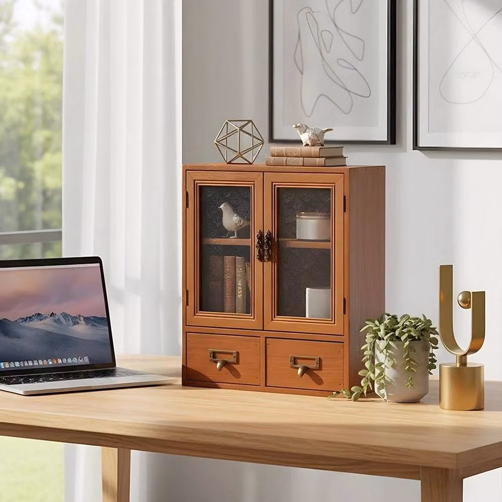 Kelvenix Brown Wooden Desktop Storage Box and Display Cabinet – 4