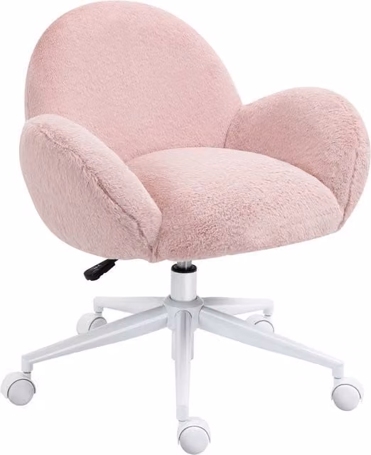 Rolipo Pink Faux Fur Swivel Task Chair for Home or Office – 1