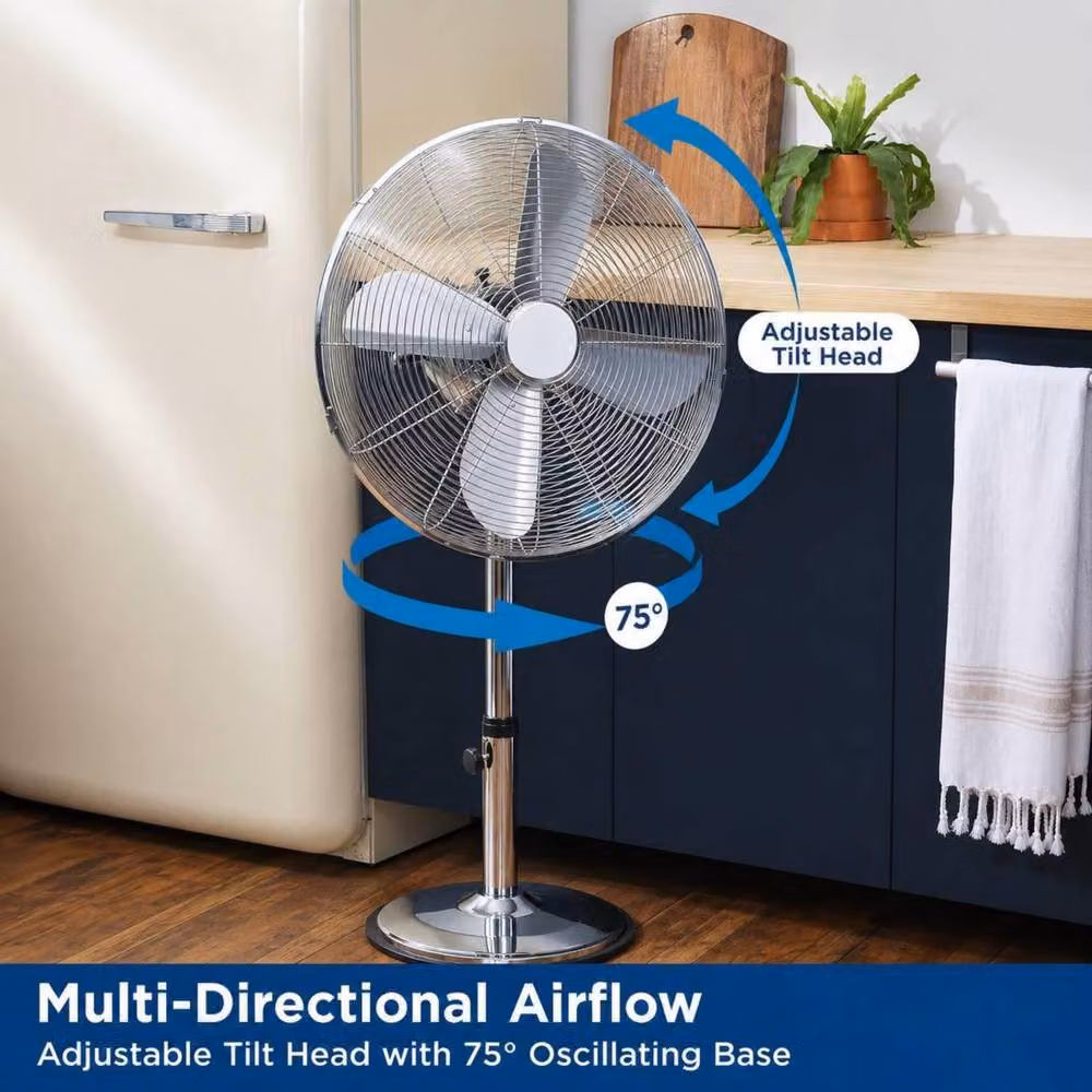 Dyzi 16 Inch Metal Pedestal Stand Fan with Oscillation in Silver – 5