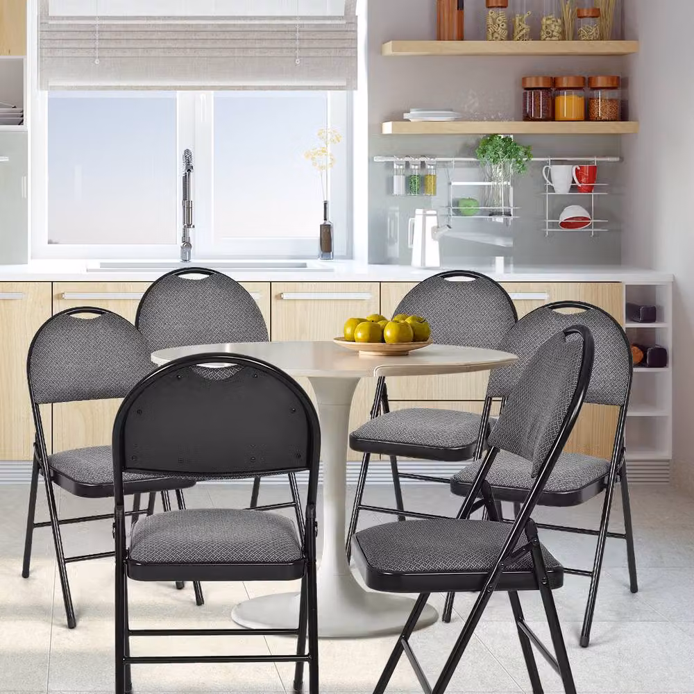 Costway Set of 6 Grey Padded Armless Folding Dining Chairs for Kitchen and Dining Rooms – 3