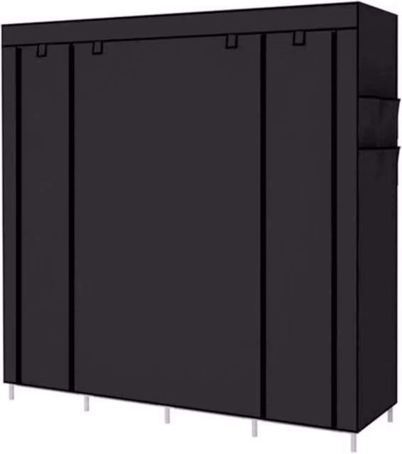 Kelvenix Modern Black Freestanding Wardrobe with Hanging Rod and Internal Shelves, H 170 x W 45 x D 45 cm