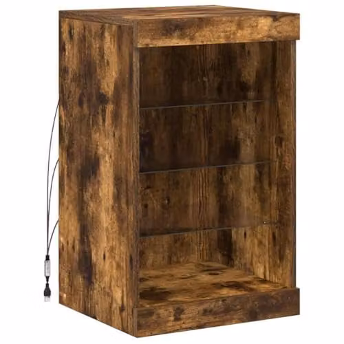 vidaXL Modern Sideboard with Integrated LED Lights in Brown, W/D/H: 41 x 37 x 67 cm
