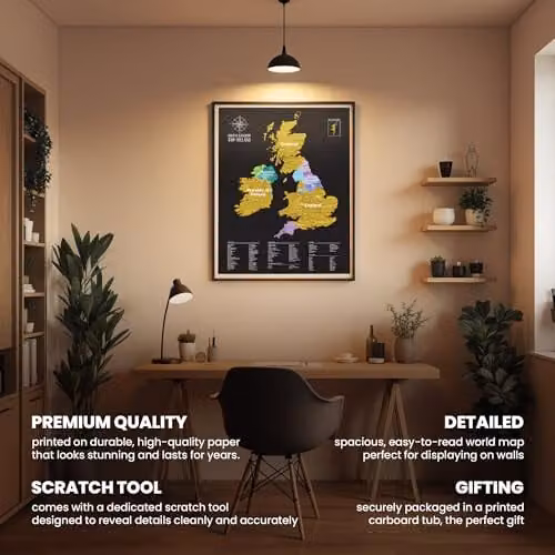 Fragranced Humour UK Scratch Map Travel Tracker Poster in Black and Gold, W: 54 cm x H: 70 cm – 2
