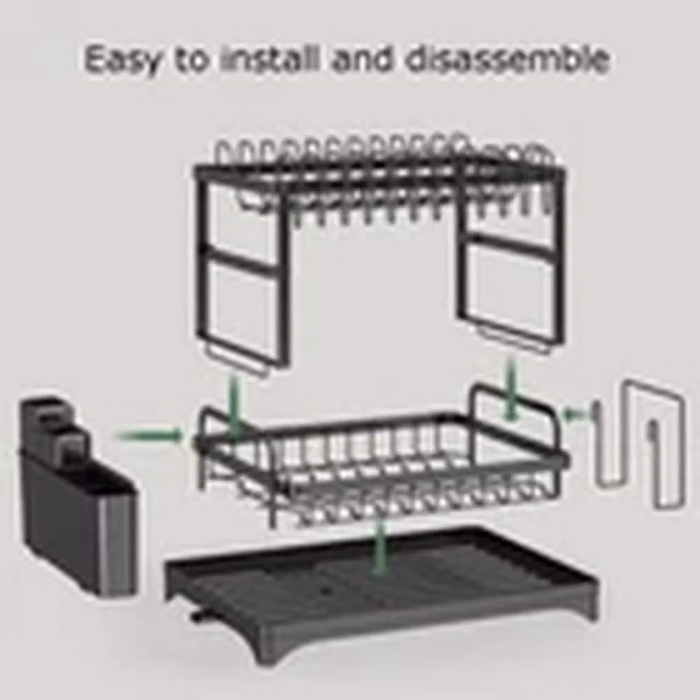 EONLION 2 Tier Kitchen Dish Drainer Rack with Drip Tray and Cutlery Holder, Black – 3
