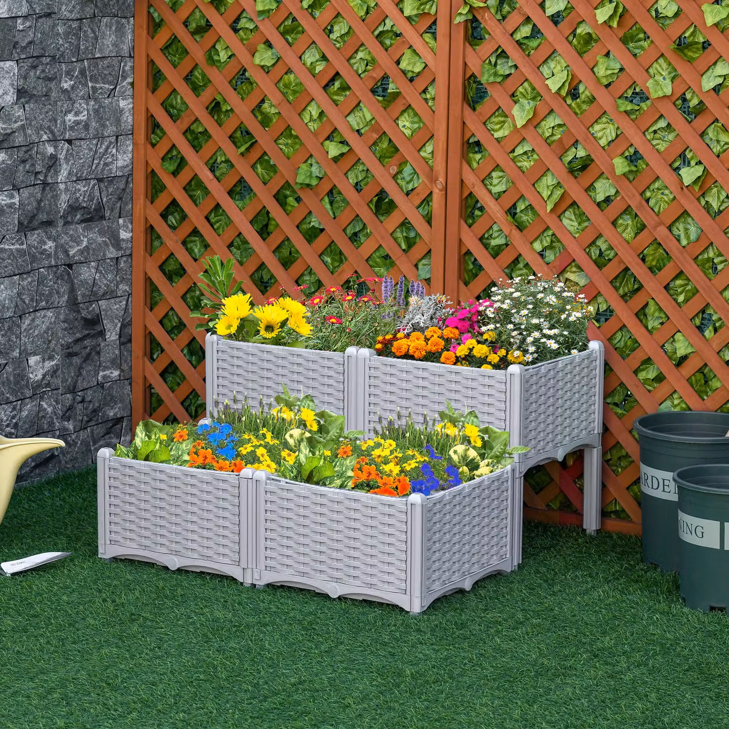 Outsunny Set of 4 Grey Raised Garden Planter Boxes for Vegetables and Plants – 2