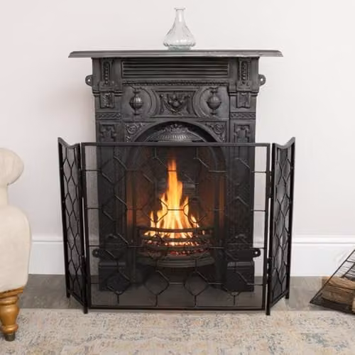 Melody Maison Black Geometric Metal Fire Screen, H 106 cm x W 62.5 cm – 1