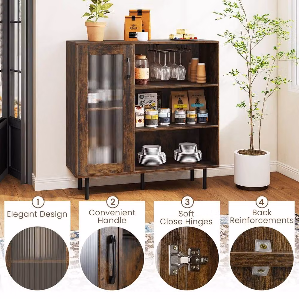 VOGREX Industrial Coffee Sideboard with Door and Adjustable Shelf in Brown – 5