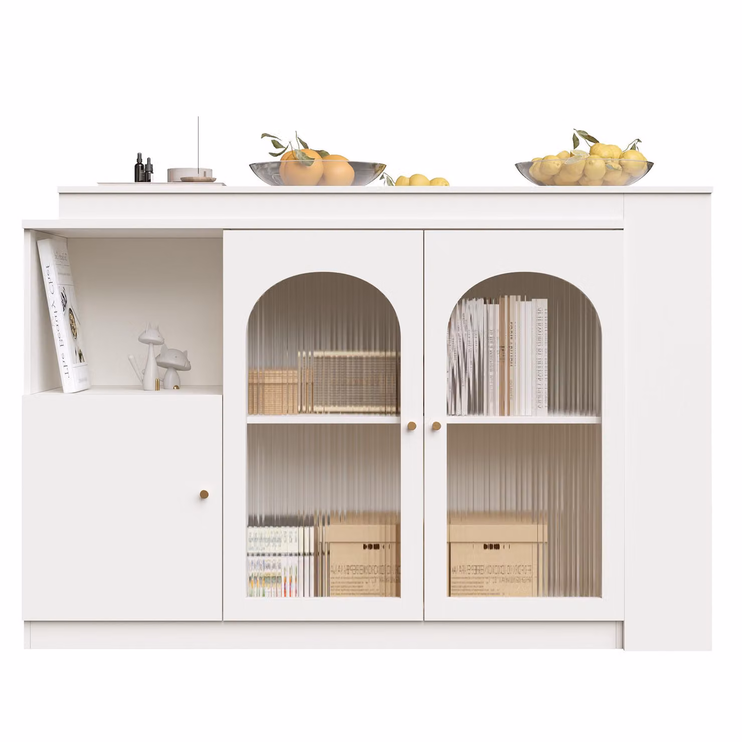 Aosom.UK White 360 Degree Rotating Corner Kitchen Bar Table with Glass Doors and Open Shelves, W: 120 cm, D: 120 cm, H: 97 cm – 3