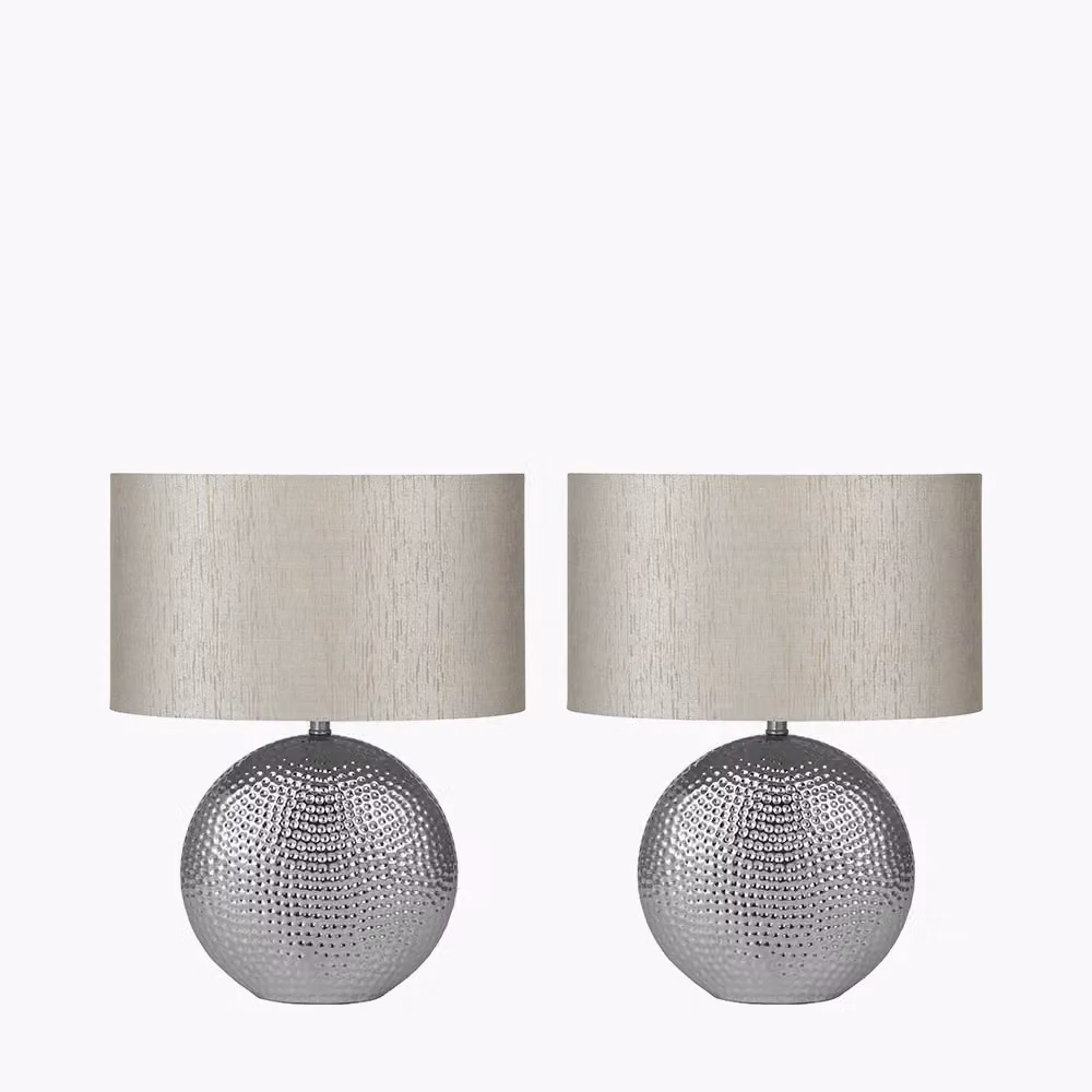 Ruma Set of 2 Mabel Silver Dot Textured Ceramic Table Lamps – 2