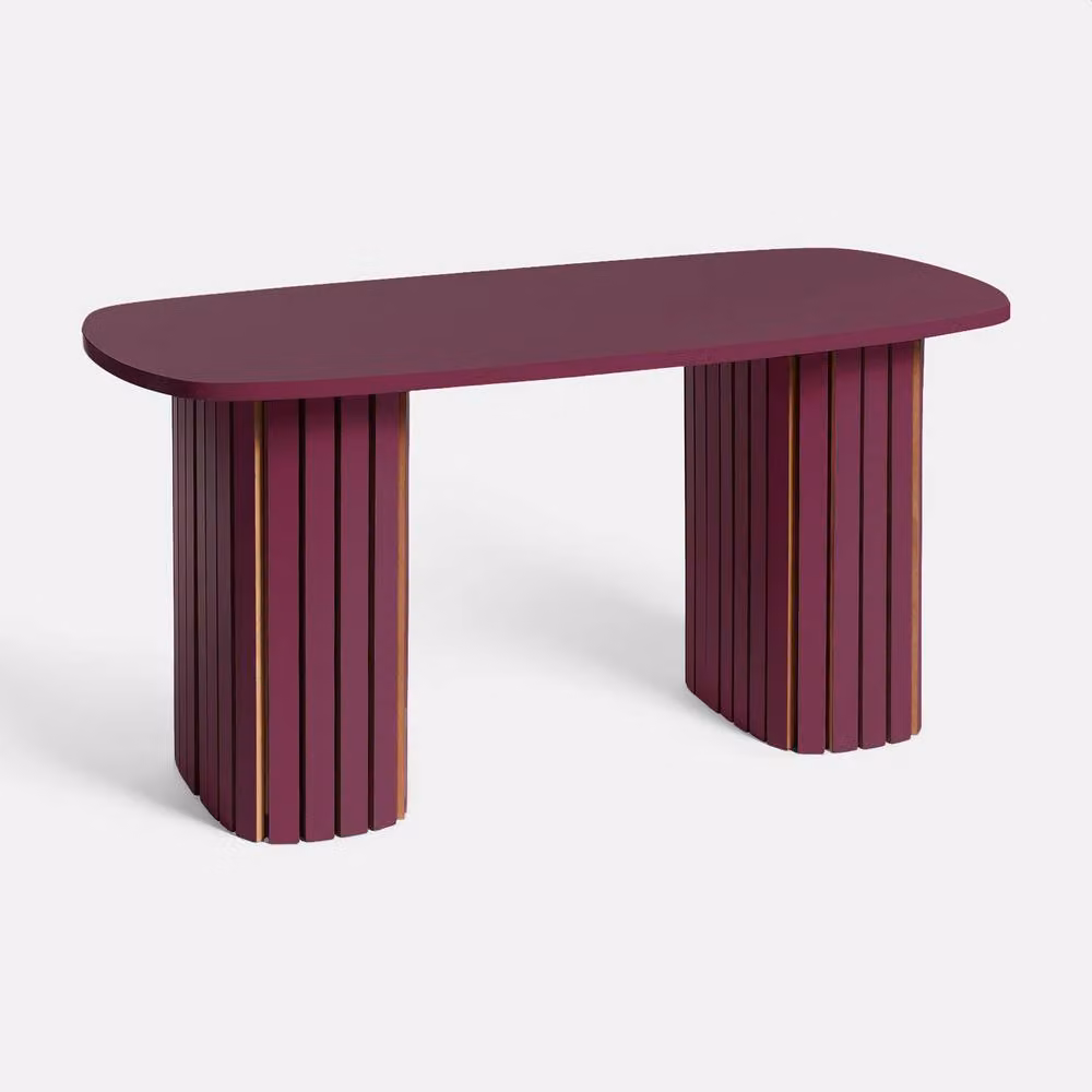 OHS Madison Ribbed Oval Coffee Table in Wine Red – 2