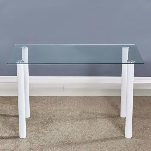KOSY KOALA Modern Rectangular Dining Table with Glass Top and Metal Legs, White and Transparent, W/D/H: 120 x 70 x 75 cm – 1