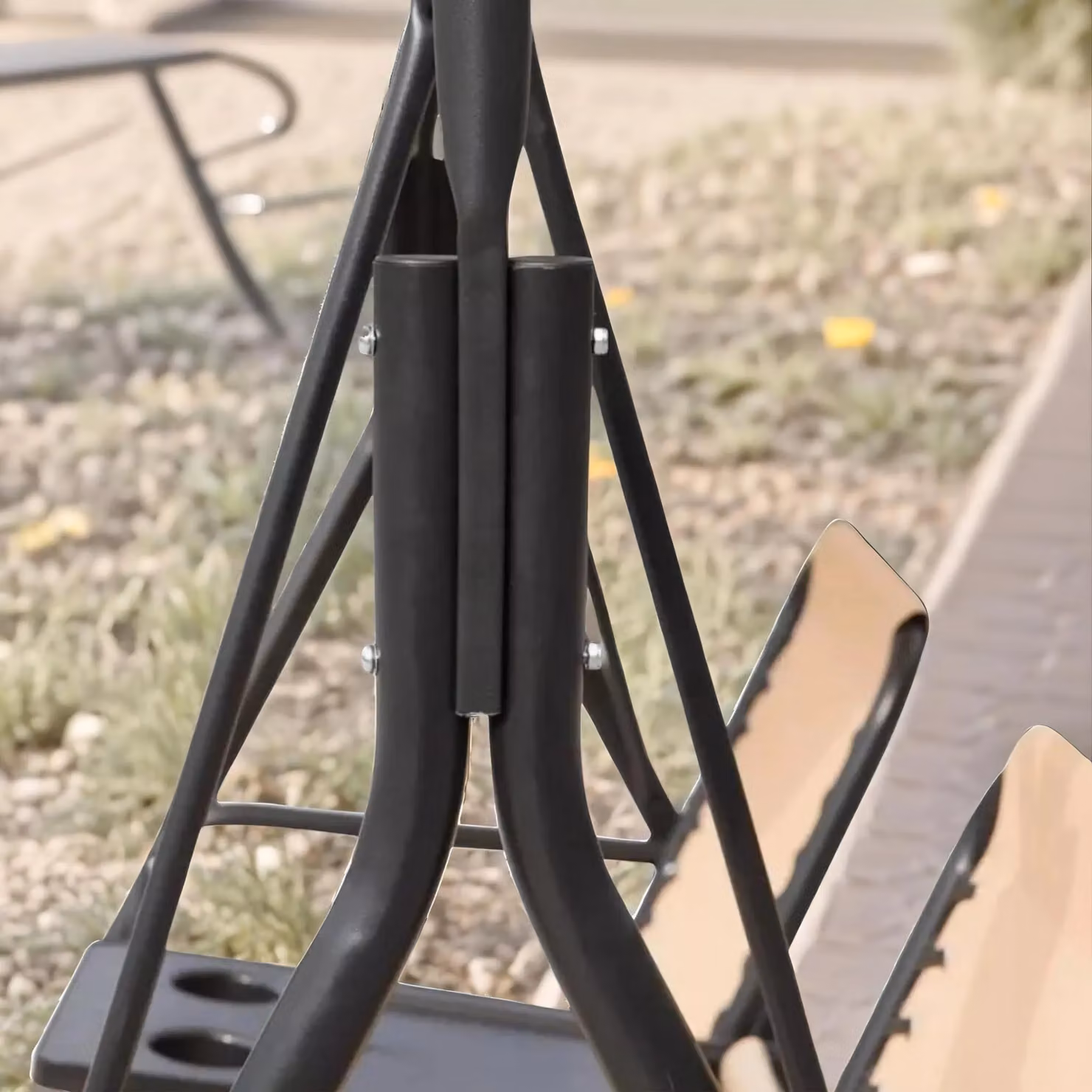 FURNOS 2 Seater Garden Swinging Chair with Pivot Table and Sun Canopy in Beige – 2