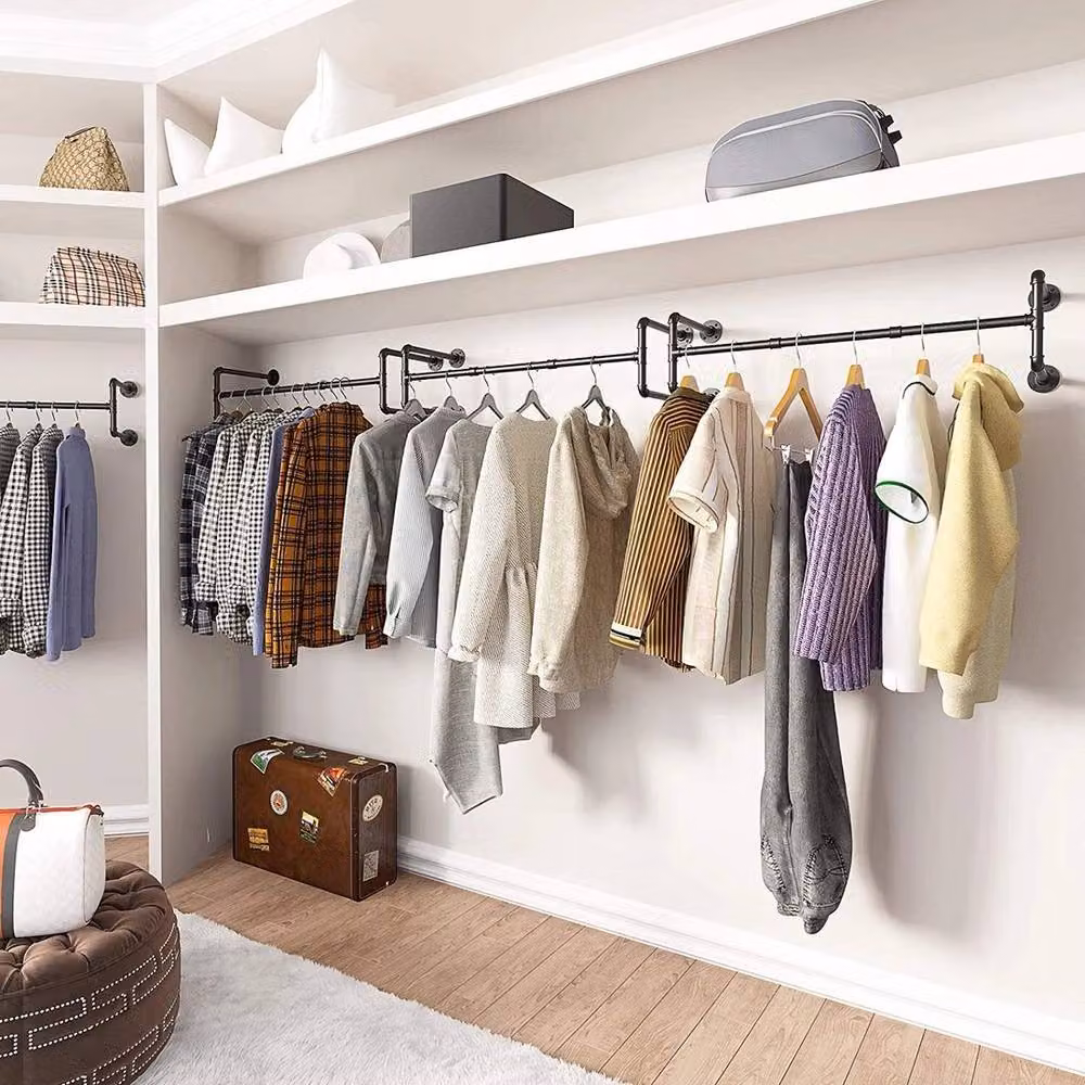 FLAVORA Industrial Metal Clothes Rail in Matt Black, Width: 105 cm – 5