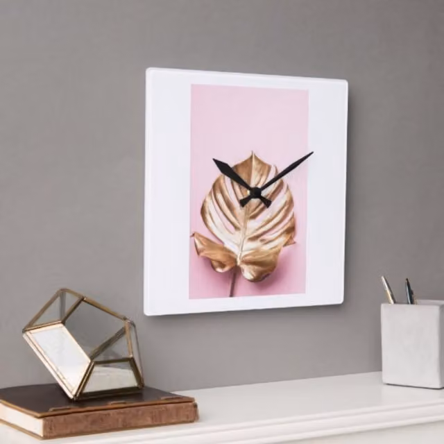 Clock Styles London Monstera Leaf Art Wall Clock in Gold with Silent Quartz Movement