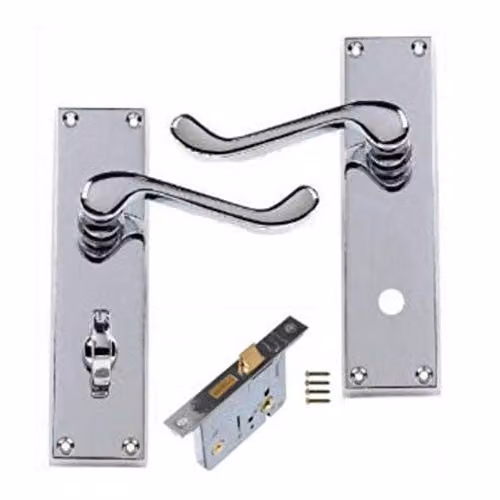 Golden Grace Victorian Scroll Bathroom Handles in Polished Chrome, 2 Pairs