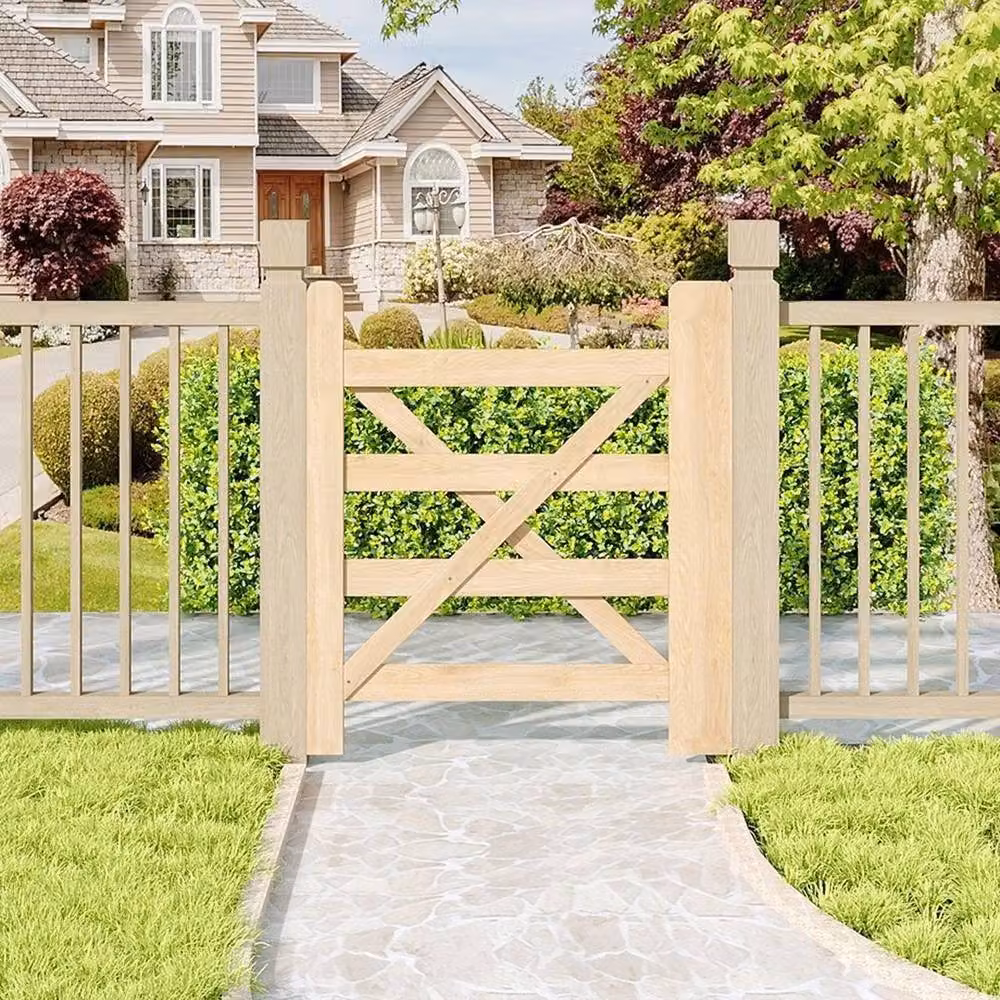 Kelvenix Retro Wood and Stainless Steel Fence Panel Gate in Brown, W: 100 cm, H: 90 cm, D: 90 cm – 3