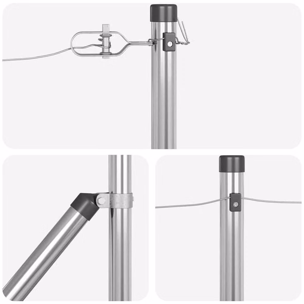 Berkfield Home Set of 7 Round Galvanised Steel Fence Posts in Silver and Grey – 3
