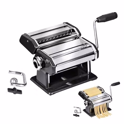 Orsina Stainless Steel Pasta Maker for Spaghetti, Fettuccine and Ravioli in Black and Silver – 1