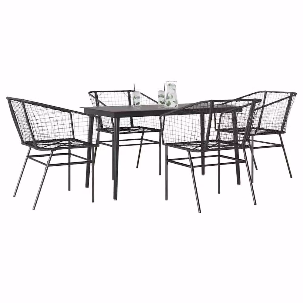 Berkfield Home Beautiful 5 Piece Garden Dining Set in Black Poly Rattan with Glass Top – 2