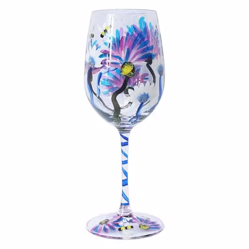 Lesser & Pavey Thistles & Bees Floral Wine Glass, Multicolour, 400ml – 1