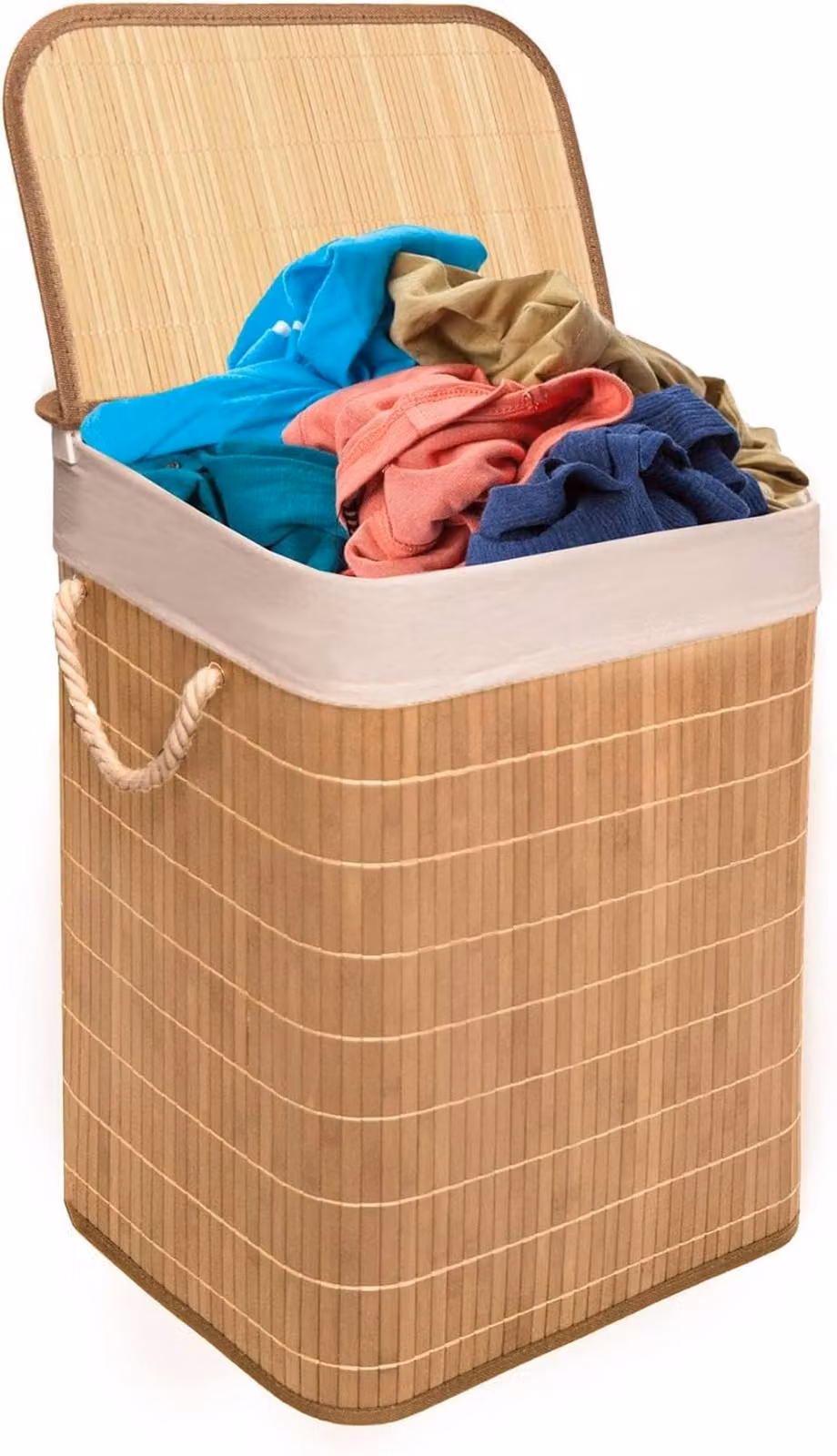 MantraRaj Bamboo Foldable Laundry Basket with Lid and Removable Liner, 65L, Grey – 5