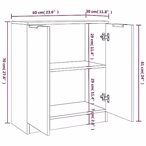 vidaXL Set of 2 White Minimalist Sideboards in Engineered Wood, W: 60 cm, D: 30 cm, H: 70 cm – 2